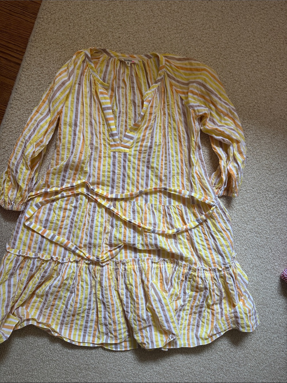 Lemlem Yellow and White Striped Mini Dress
